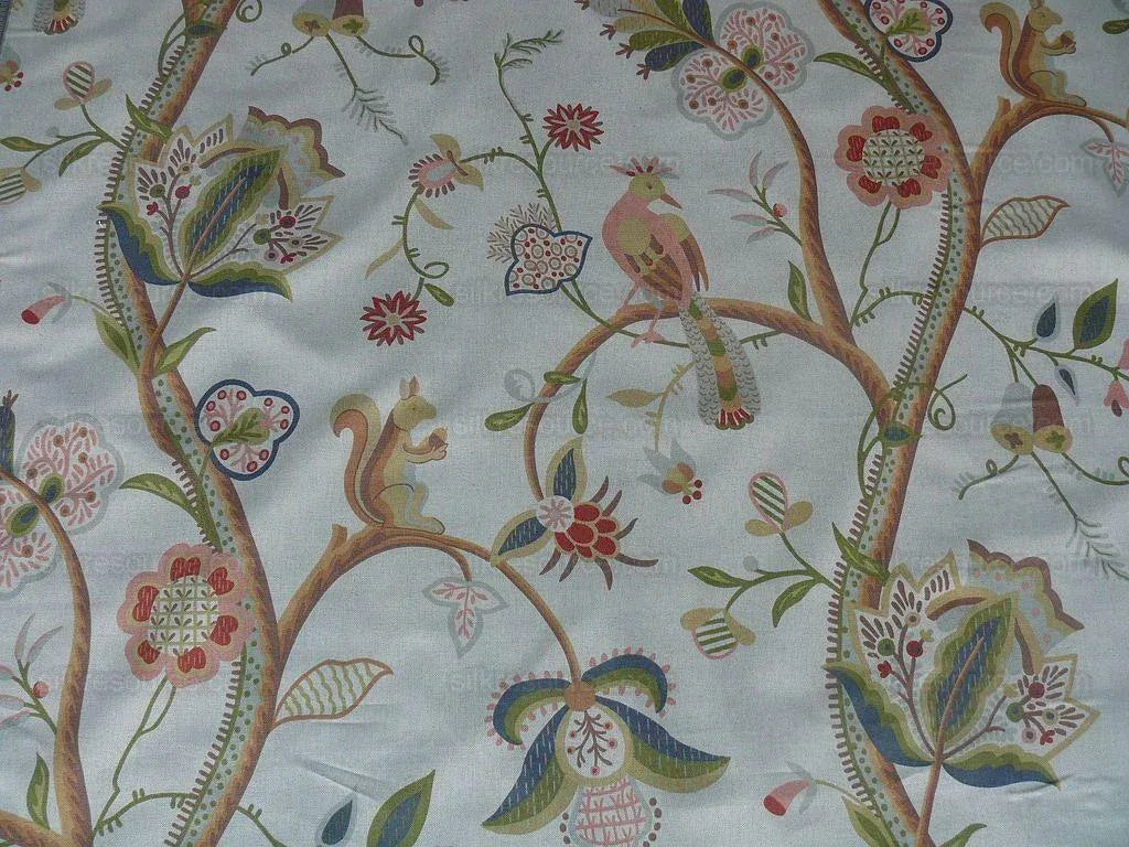 Scalamandre Tan Kirkwood Squirrel Peacock Acorn Animals Cotton Print