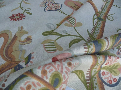 Scalamandre Tan Kirkwood Squirrel Peacock Acorn Animals Cotton Print
