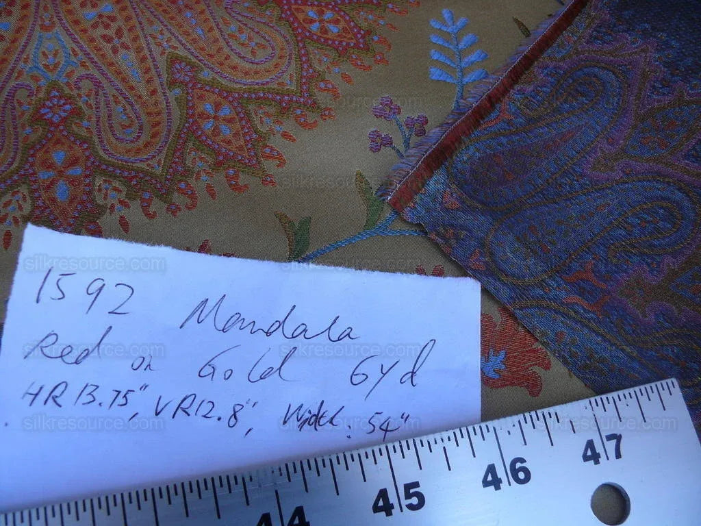 Fabricut Silk Lampas Mandala Medallion Gold Red Turquoise Blue 6