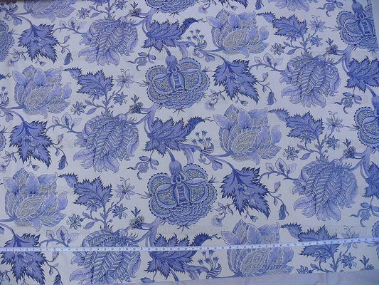 Scalamandre Gaston Y Daniela Paradise Horizon Blue Ispahan White Large Jacobean Persian Tulip Print  From Spain