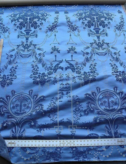 Scalamandre Neoclassical Meuse Ornamental Silver &amp; Blue Silk Per Vertical Repeat (1.9yds) MSRP USD 1436