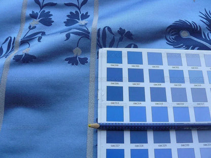 Scalamandre Neoclassical Meuse Ornamental Silver &amp; Blue Silk Per Vertical Repeat (1.9yds) MSRP USD 1436