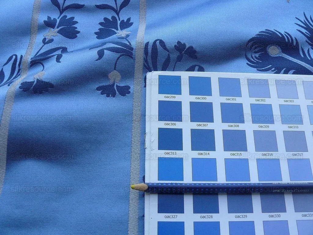 Scalamandre Neoclassical Meuse Ornamental Silver &amp; Blue Silk Pearl Peacock Piece A