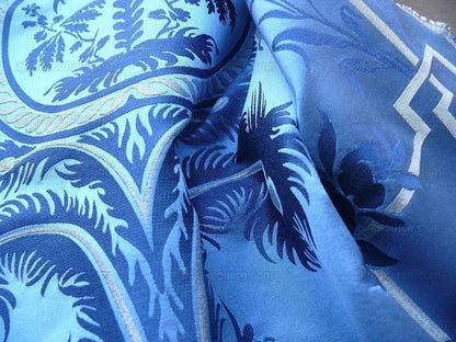 Scalamandre Neoclassical Meuse Ornamental Silver &amp; Blue Silk Per Vertical Repeat (1.9yds) MSRP USD 1436