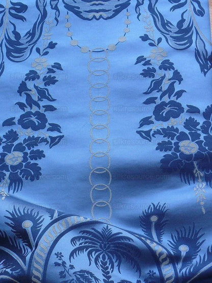 Scalamandre Neoclassical Meuse Ornamental Silver &amp; Blue Silk Per Vertical Repeat (1.9yds) MSRP USD 1436