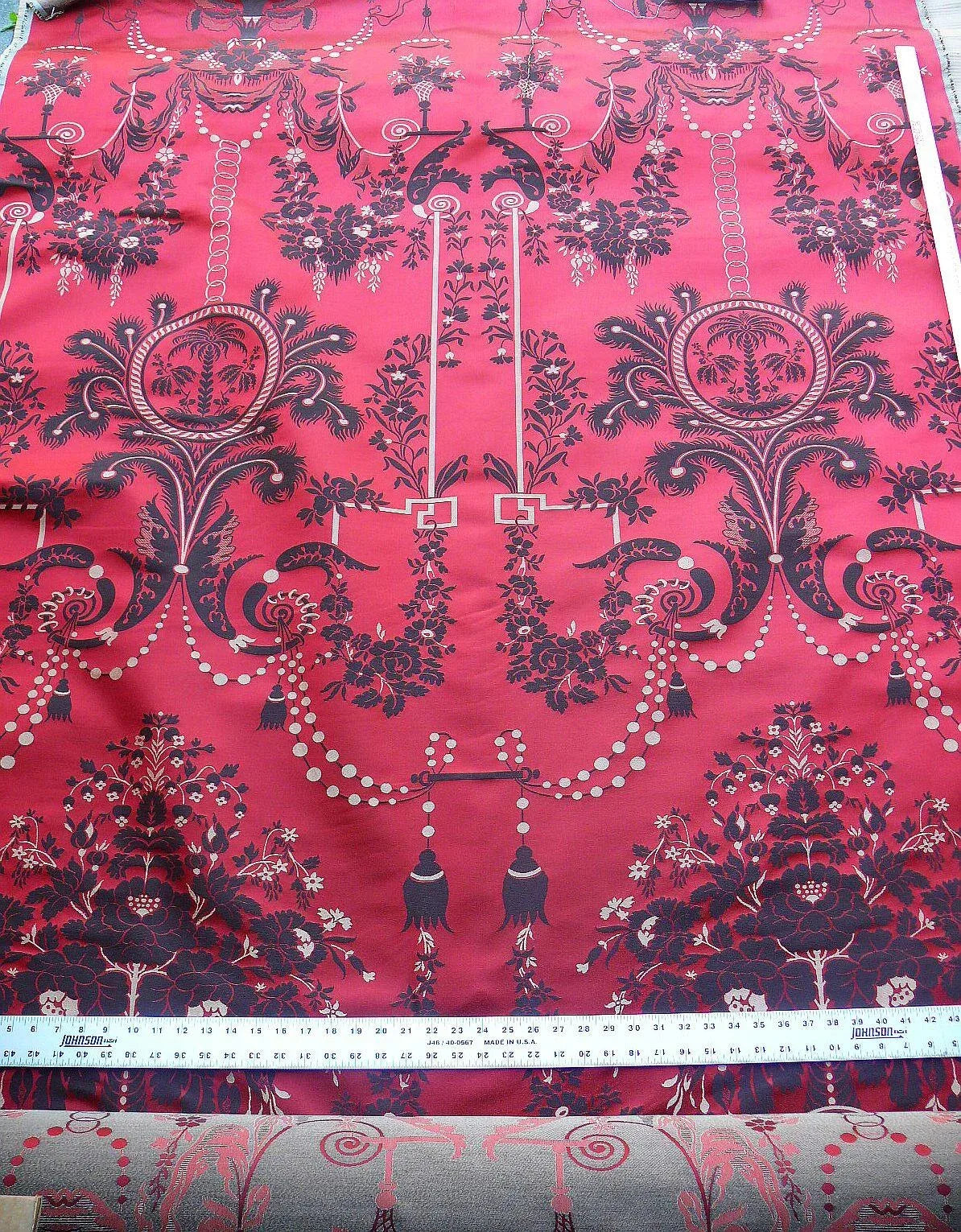 SCALAMANDRE NEOCLASSICAL MEUSE ORNAMENTAL RED CREAM BROWN Silk B