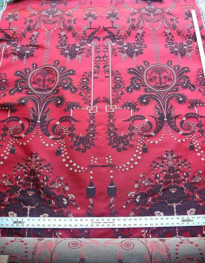 Scalamandre Neoclassical Meuse Ornamental Red Cream Brown Silk Rose Pearl Peacock by VR 1.9Y MSRP USD1436