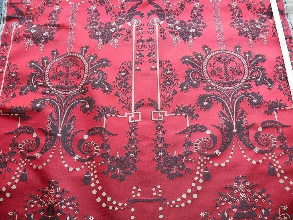 Scalamandre Neoclassical Meuse Ornamental Red Cream Brown Silk Rose Pearl Peacock by VR 1.9Y MSRP USD1436