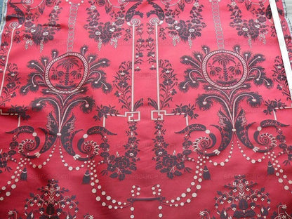 Scalamandre Neoclassical Meuse Ornamental Red Cream Brown Silk Rose Pearl Peacock by VR 1.9Y MSRP USD1436