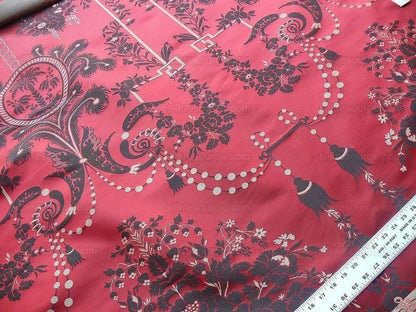 Scalamandre Neoclassical Meuse Ornamental Red Cream Brown Silk Rose Pearl Peacock by VR 1.9Y MSRP USD1436