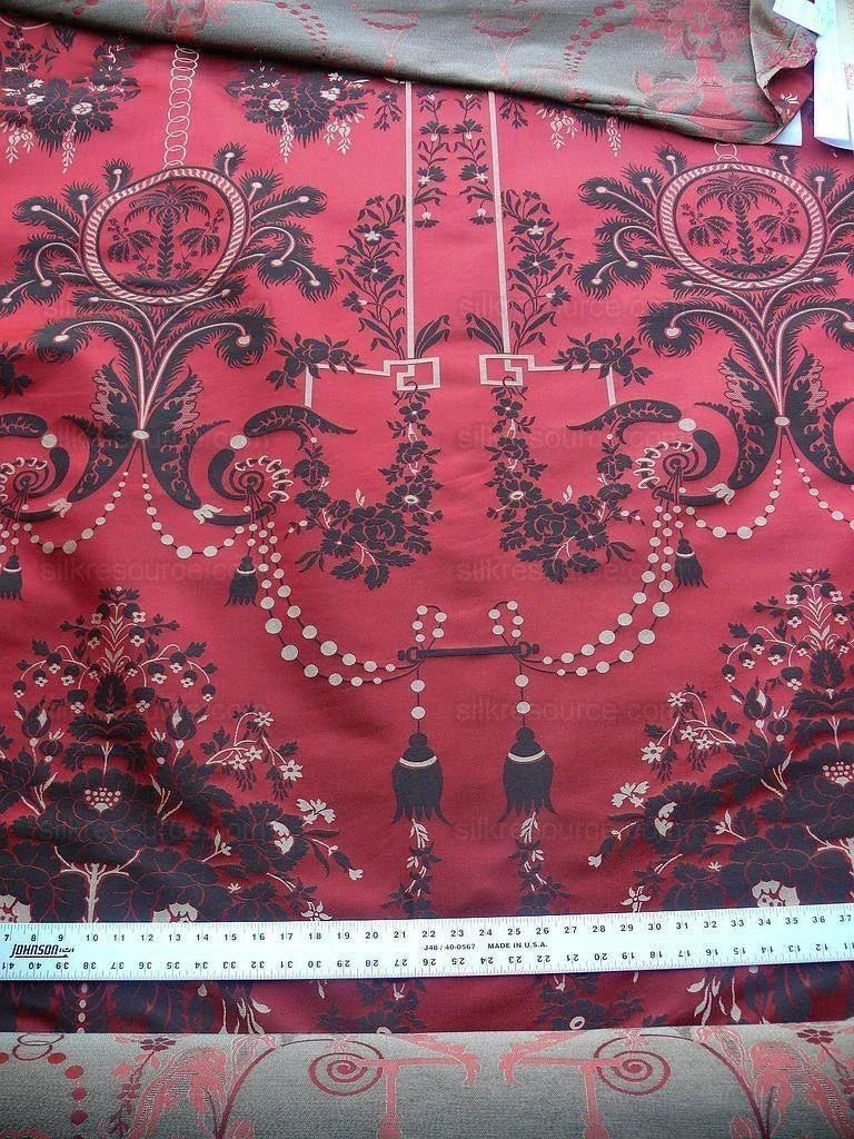 Scalamandre Neoclassical Meuse Ornamental Red Cream Brown Silk Rose Pearl Peacock by VR 1.9Y MSRP USD1436