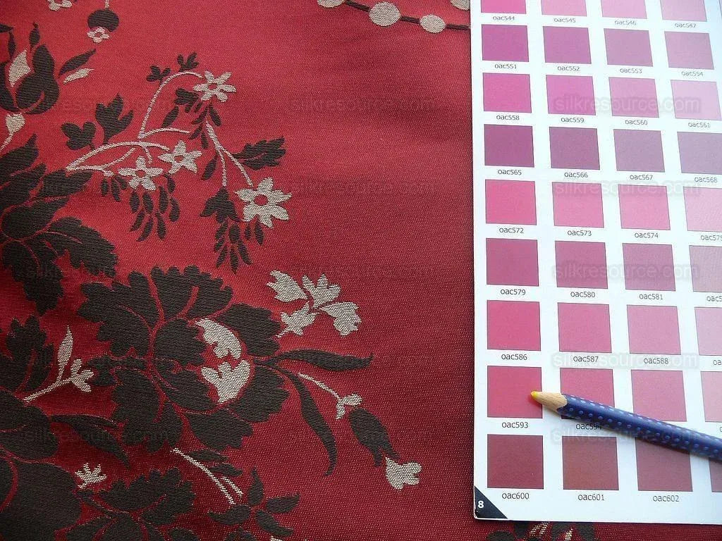 Scalamandre Neoclassical Meuse Ornamental Red Cream Brown Silk Rose Pearl Peacock by VR 1.9Y MSRP USD1436