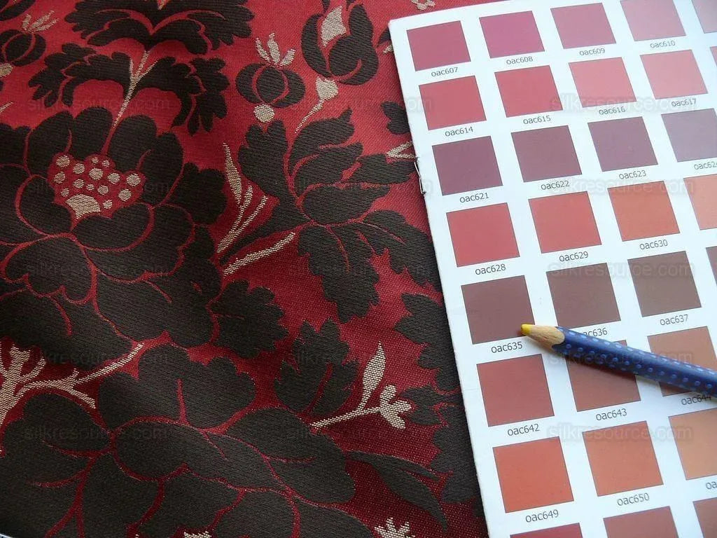 Scalamandre Neoclassical Meuse Ornamental Red Cream Brown Silk Rose Pearl Peacock by VR 1.9Y MSRP USD1436