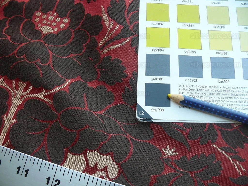 Scalamandre Neoclassical Meuse Ornamental Red Cream Brown Silk Rose Pearl Peacock by VR 1.9Y MSRP USD1436