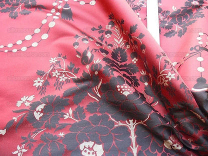 Scalamandre Neoclassical Meuse Ornamental Red Cream Brown Silk Rose Pearl Peacock by VR 1.9Y MSRP USD1436