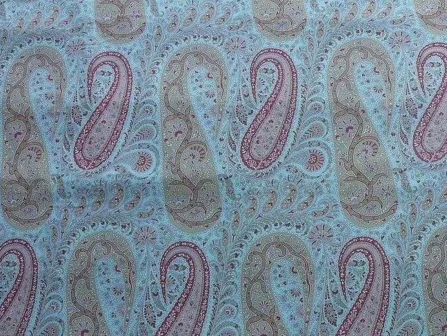 Scalamandre Jaipur Paisley in Aquamarine Pale Blue Pink Cotton Satin from Italy MSRP USD 199/Y