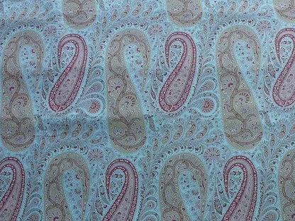 Scalamandre Jaipur Paisley in Aquamarine Pale Blue Pink Cotton Satin from Italy MSRP USD 199/Y