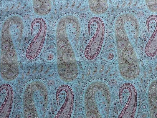 Scalamandre Jaipur Paisley in Aquamarine Pale Blue Pink Cotton Satin from Italy MSRP USD 199/Y