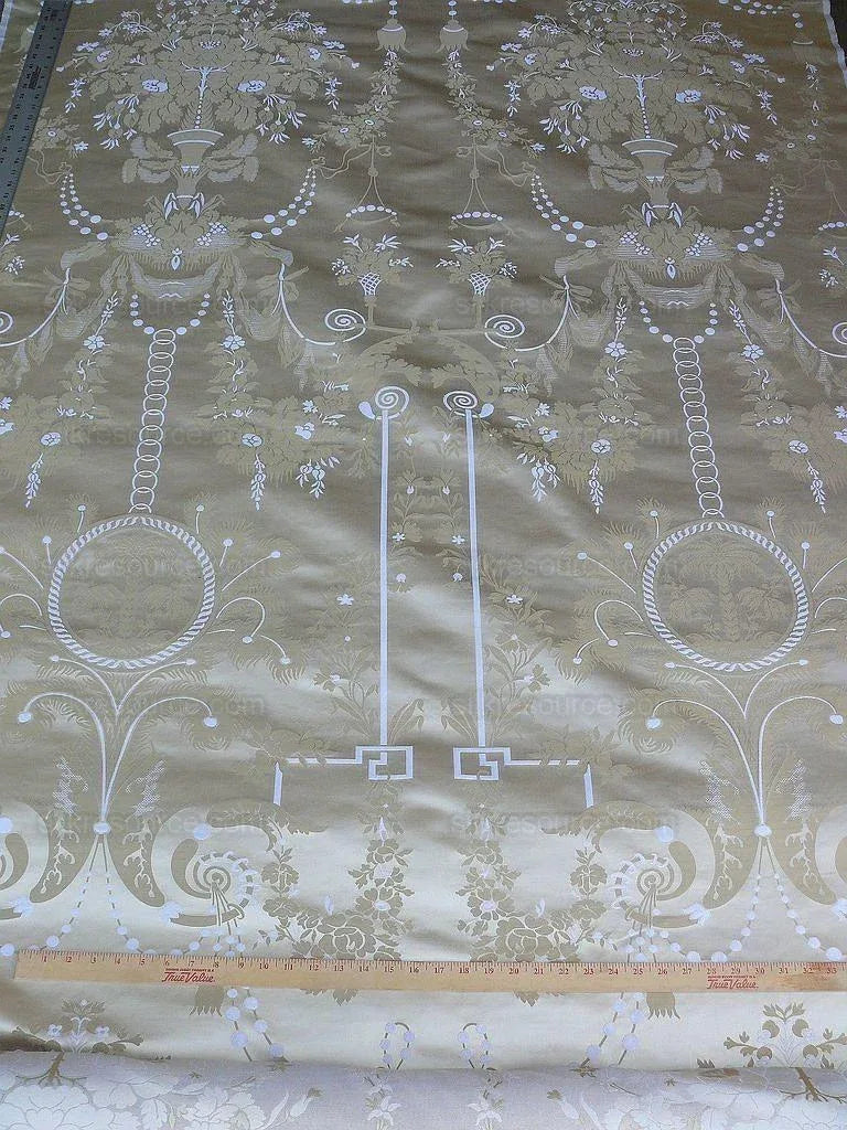 Scalamandre Neoclassical Meuse Ornamental Wheat &amp; Cream Silk Pearl Peacock Per Vertical Repeat (1.9yds) MSRP USD 1436