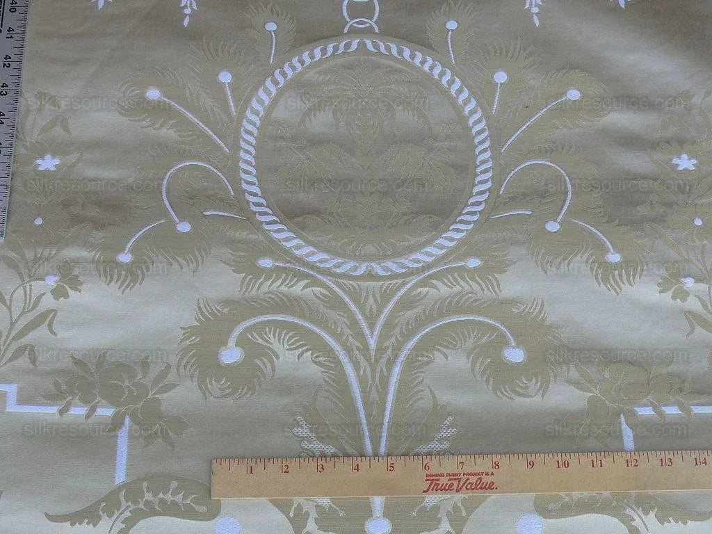 Scalamandre Neoclassical Meuse Ornamental Wheat &amp; Cream Silk Pearl Peacock Per Vertical Repeat (1.9yds) MSRP USD 1436