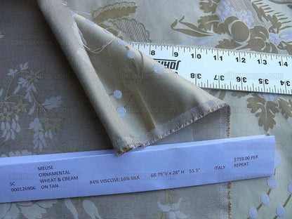Scalamandre Neoclassical Meuse Ornamental Wheat &amp; Cream Silk Pearl Peacock Per Vertical Repeat (1.9yds) MSRP USD 1436