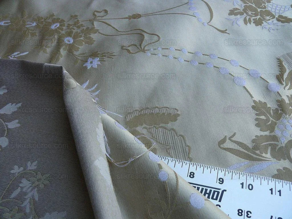 Scalamandre Neoclassical Meuse Ornamental Wheat &amp; Cream Silk Pearl Peacock Per Vertical Repeat (1.9yds) MSRP USD 1436