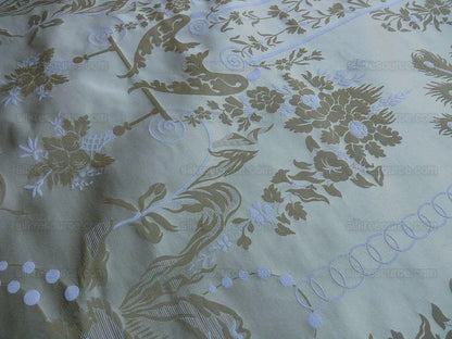 Scalamandre Neoclassical Meuse Ornamental Wheat &amp; Cream Silk Pearl Peacock Per Vertical Repeat (1.9yds) MSRP USD 1436
