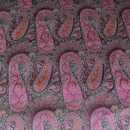 Scalamandre Jaipur Paisley  Framboise Pink Black  Cotton Satin from Italy MSRP USD 199/Y