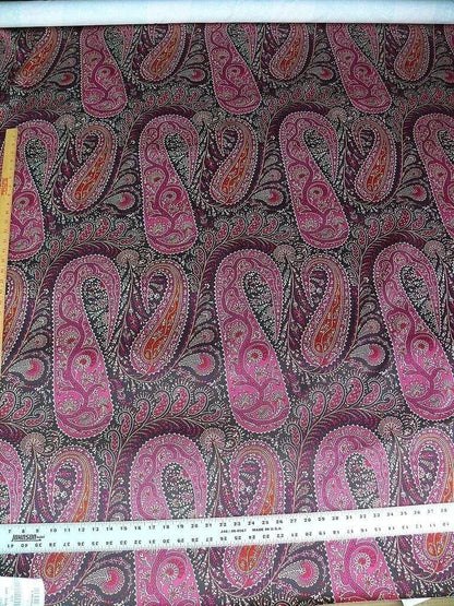 Scalamandre Jaipur Paisley Cotton Satin Framboise Pink Black Italy MSRP USD 190/Y