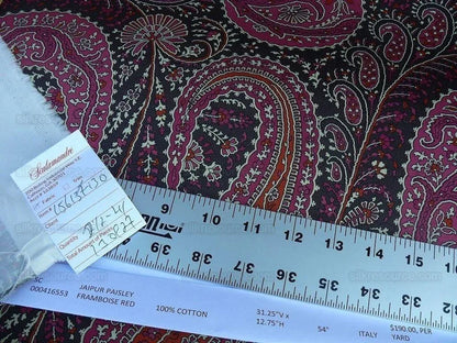 Scalamandre Jaipur Paisley Cotton Satin Framboise Pink Black Italy MSRP USD 190/Y