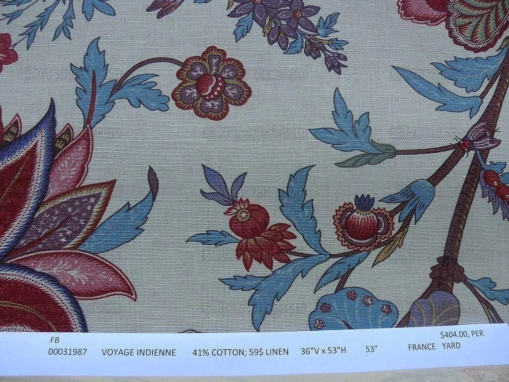 Scalamandre Voyage Indienne Red Aubergine Linen Print MSRP USD 404/Y
