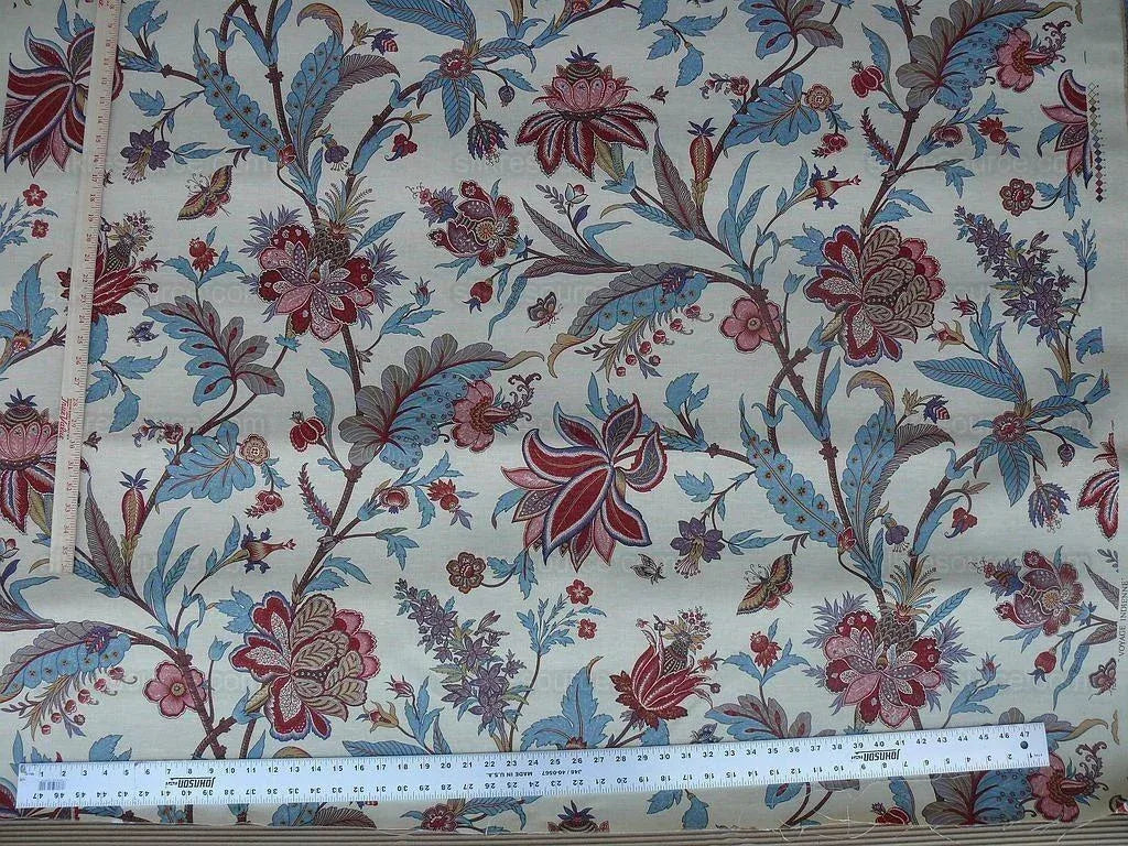 SCALAMANDRE VOYAGE INDIENNE RED AUBERGINE LINEN PRINT MSRP$404/Y