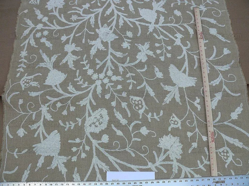 Old World Weavers Crewel Balik Embroidery White Wool On Natural Jute MSRP$ 304/Y