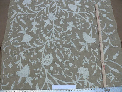 Old World Weavers Crewel Balik Embroidery White Wool On Natural Jute MSRP$ 304/Y