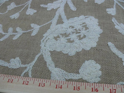 Old World Weavers Crewel Balik Embroidery White Wool On Natural Jute MSRP$ 304/Y