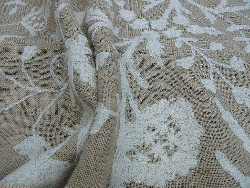Old World Weavers Crewel Balik Embroidery White Wool On Natural Jute MSRP$ 304/Y