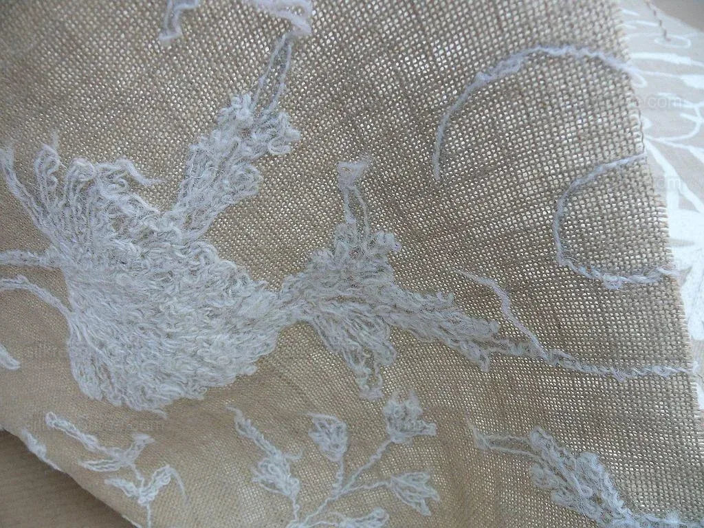 Old World Weavers Crewel Balik Embroidery White Wool On Natural Jute MSRP$ 304/Y