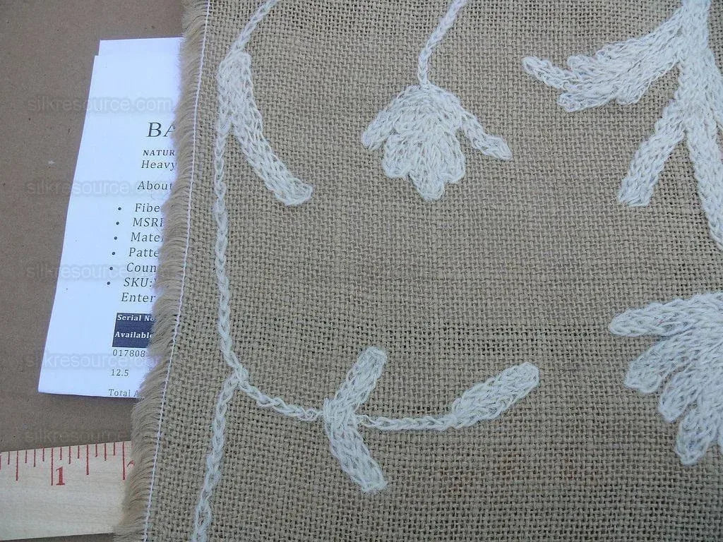 Old World Weavers Crewel Balik Embroidery White Wool On Natural Jute MSRP$ 304/Y