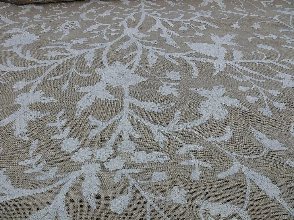 Old World Weavers Crewel Balik Embroidery White Wool On Natural Jute MSRP$ 304/Y