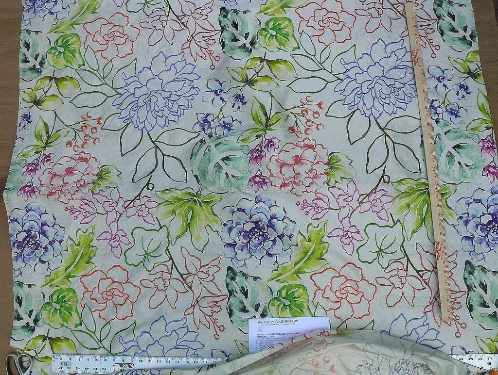 Scalamandre Fantasy Garden Cream Rose Lavender Blue Pink Silk Print Embroidery MSRP USD 342/Y