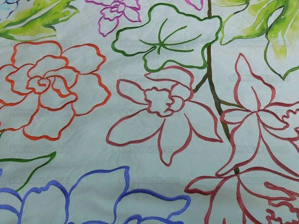 Scalamandre Fantasy Garden Cream Rose Lavender Blue Pink Silk Print Embroidery MSRP USD 342/Y