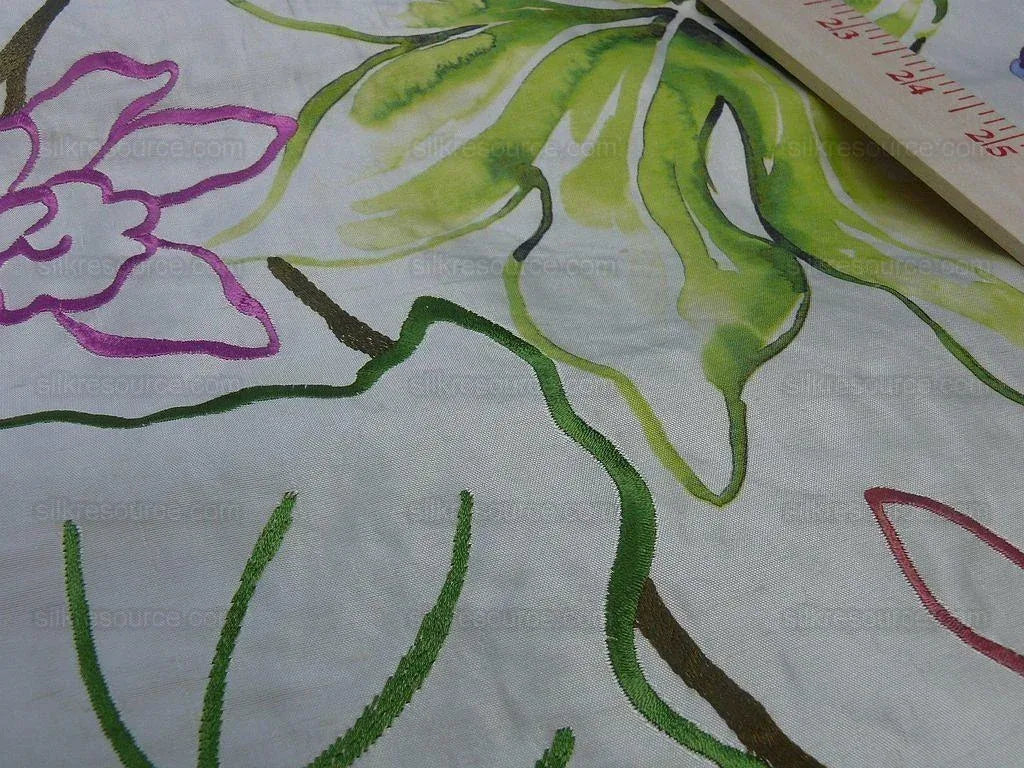 Scalamandre Fantasy Garden Cream Rose Lavender Blue Pink Silk Print Embroidery MSRP USD 342/Y