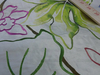 Scalamandre Fantasy Garden Cream Rose Lavender Blue Pink Silk Print Embroidery MSRP USD 342/Y