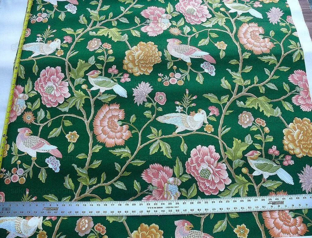 Scalamandre Old World Weavers Troutbeck Parrot Kanchou Tropical Bird in Tree of Life Peony Deep Green Spectacular MSRP USD420/Y