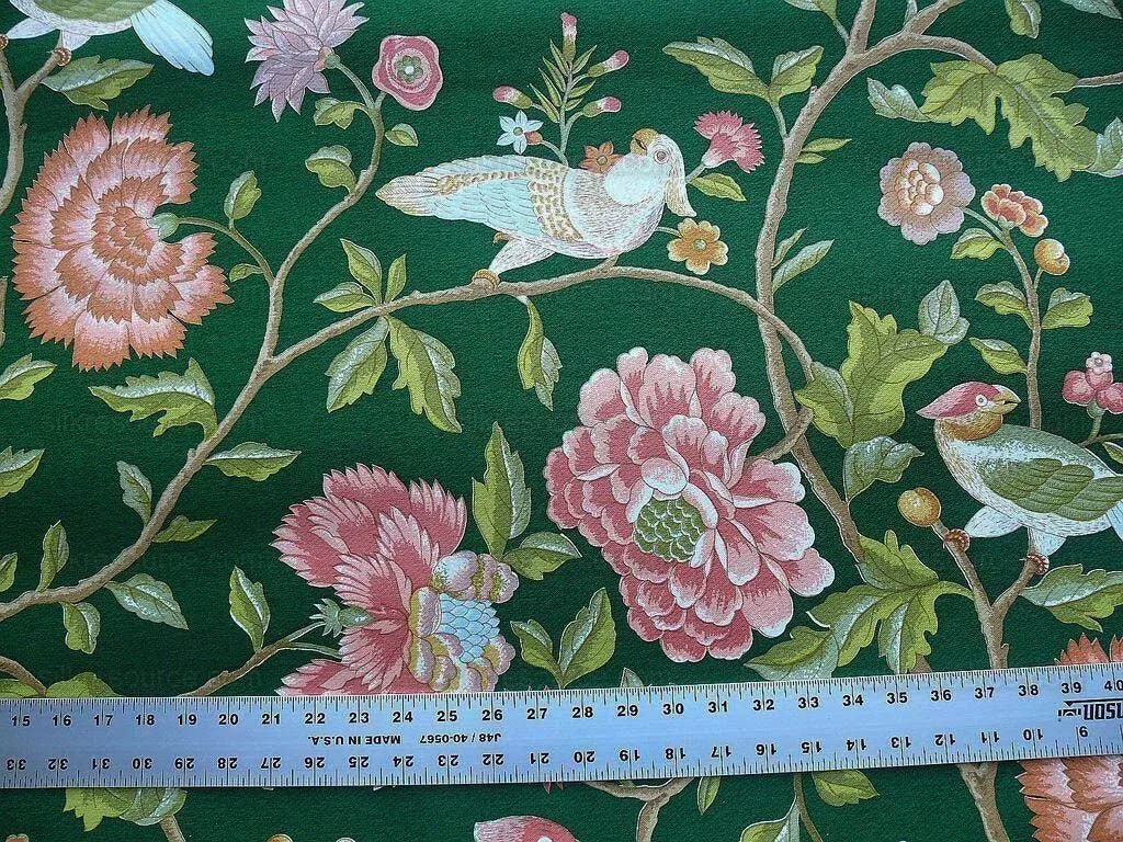 Scalamandre Old World Weavers Troutbeck Parrot Kanchou Tropical Bird in Tree of Life Peony Deep Green Spectacular MSRP USD420/Y