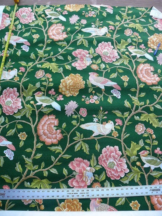 Scalamandre Old World Weavers Troutbeck Parrot Kanchou Tropical Bird in Tree of Life Peony Deep Green Spectacular MSRP USD420/Y