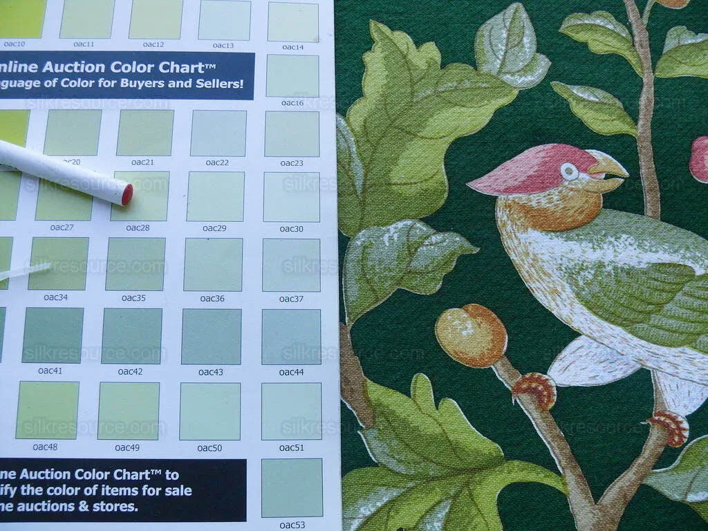 Scalamandre Old World Weavers Troutbeck Parrot Kanchou Tropical Bird in Tree of Life Peony Deep Green Spectacular MSRP USD420/Y