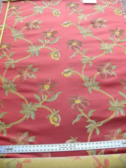 By Yd Scalamandre Caserta Silk Lampas Red Pom LiliesMSRP USD 496/y