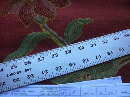 By Yd Scalamandre Caserta Silk Lampas Red Pom LiliesMSRP USD 496/y