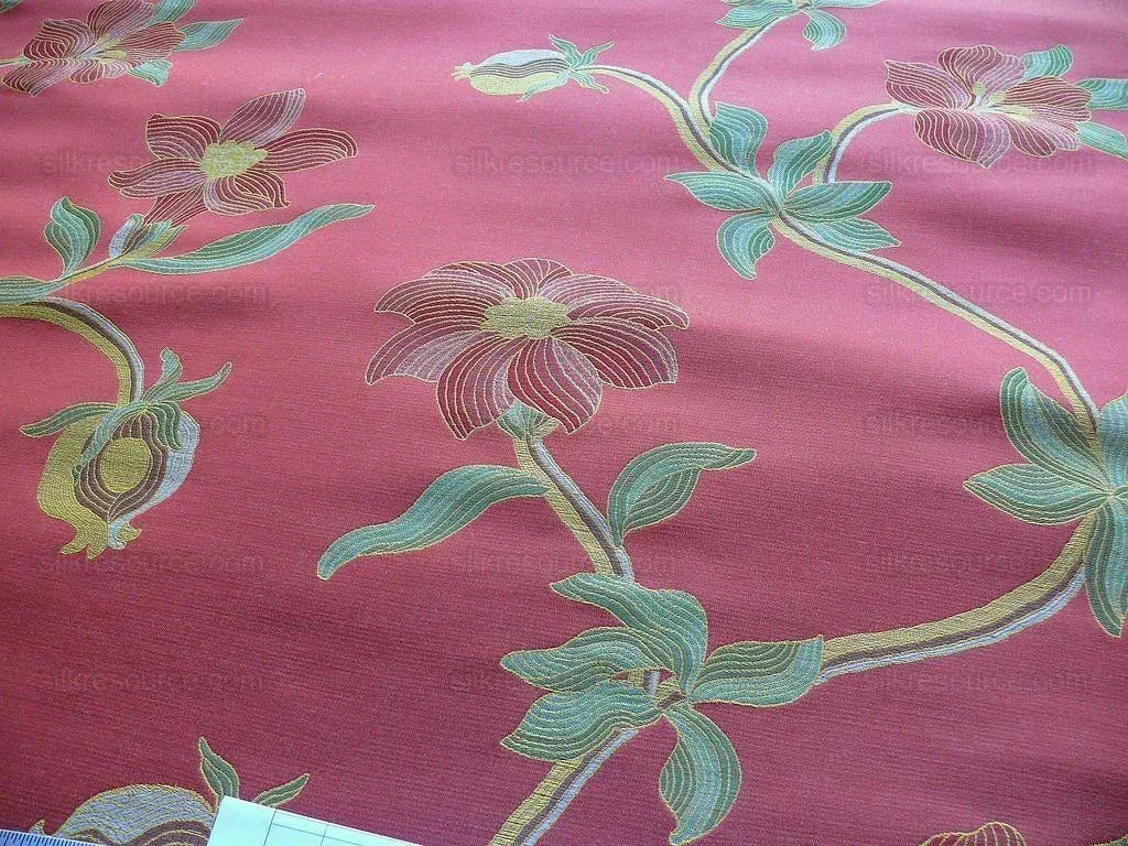 By Yd Scalamandre Caserta Silk Lampas Red Pom LiliesMSRP USD 496/y